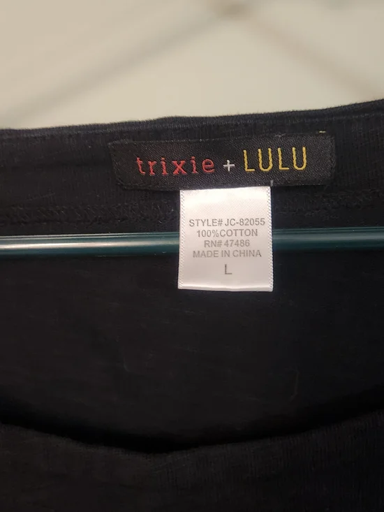 Trixie + Lulu Black Drawstring Waist T-Shirt Dress - Casual Knit Mini - Large - Picture 2 of 8